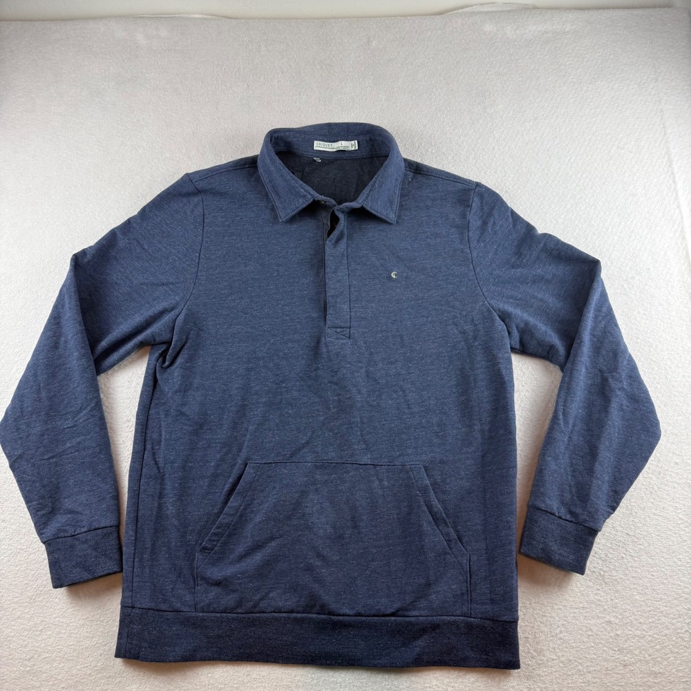 Criquet Mens Large Heather Navy Blue Long Sleeve Polo Sweatshirt Kangaroo Pocket